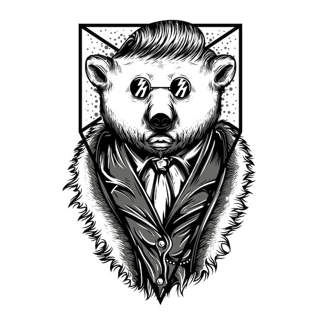 Mr polar bear ilustración en blanco y negro | Vector Premium