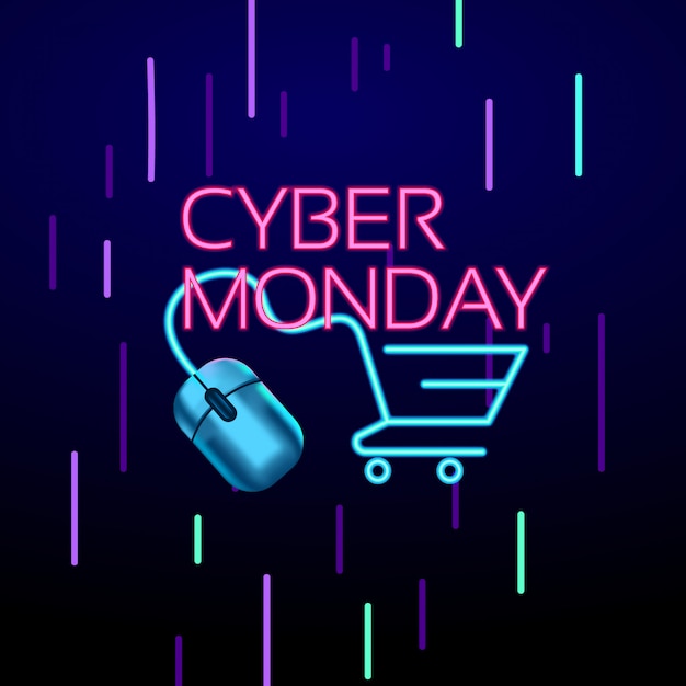 Muestra conceptual de estilo de neón colorido de cyber lunes Vector Premium