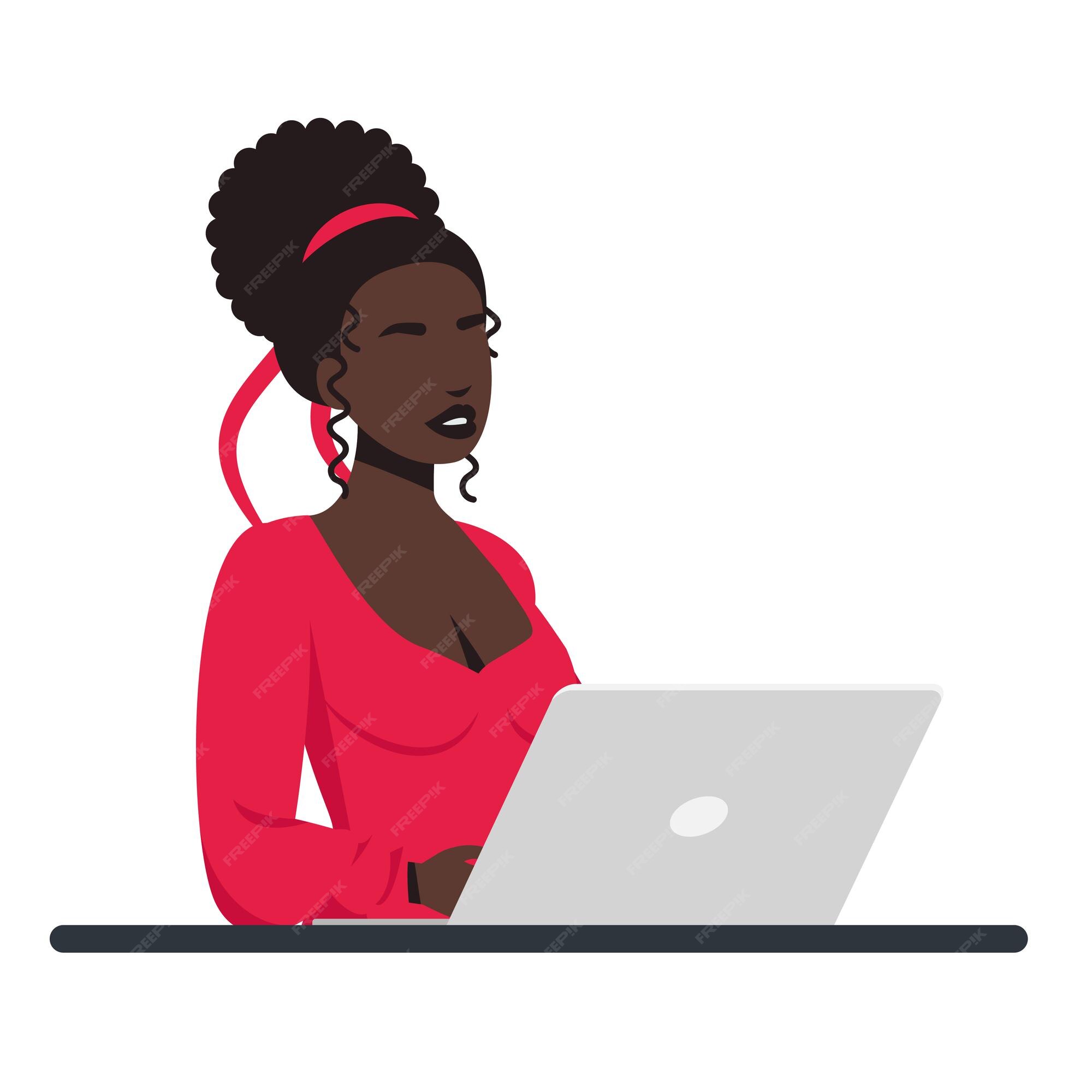 Mujer Afro Que Trabaja En Una Computadora Portátil O Computadora Desde Casa Con Una Taza De Café 