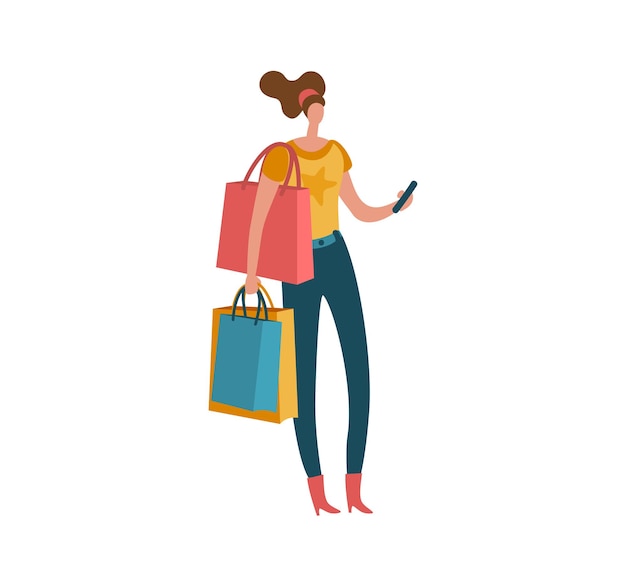 Mujer De Compras Comprador De Moda Hermosa Con Bolsas De Compras Y Tel Fono Inteligente