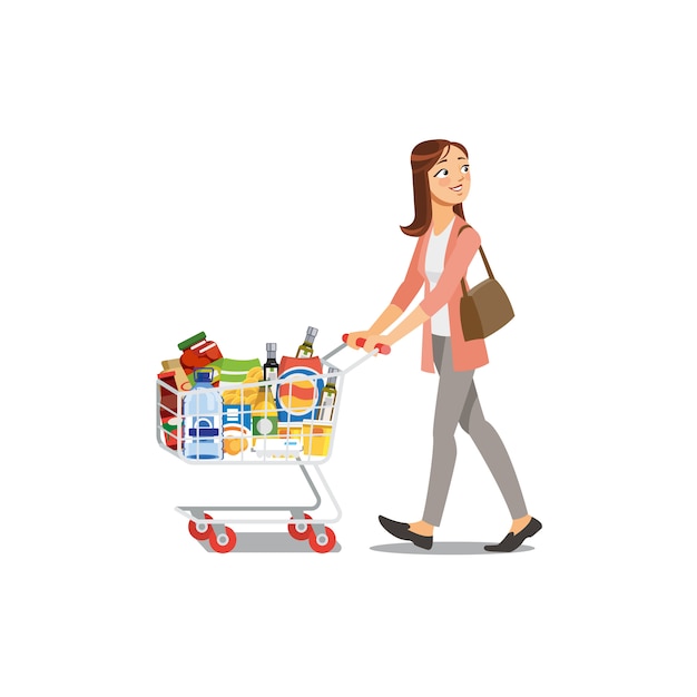 Mujer De Compras En La Tienda De Comestibles Vector De Dibujos Animados Vector Premium 8498