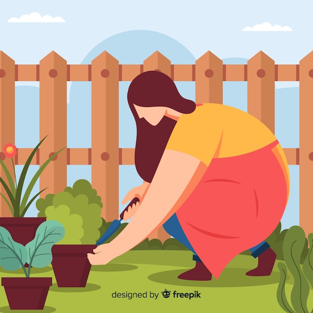 Mujer Cuidando Plantas Vector Gratis 4348