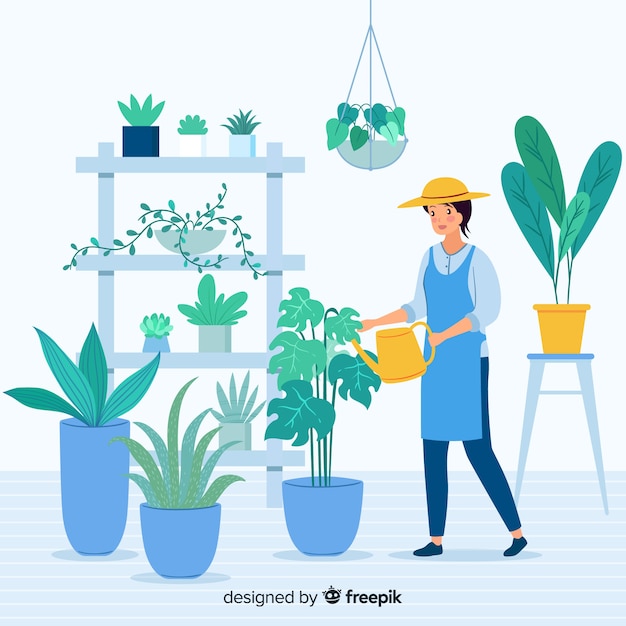 Mujer Cuidando Plantas Vector Gratis 3270