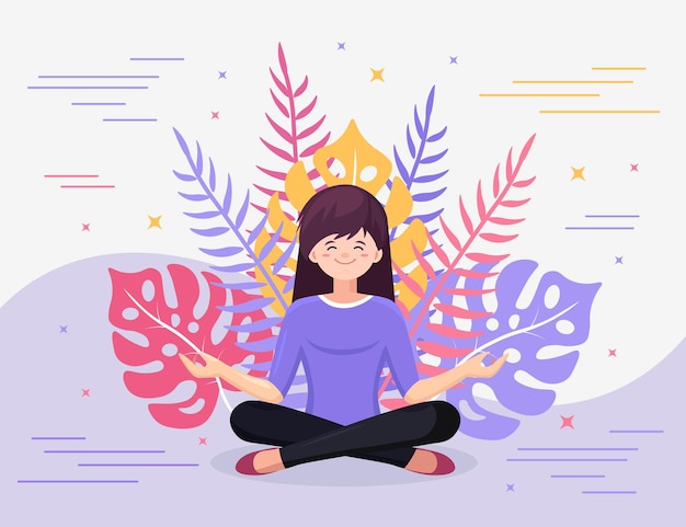 Mujer Haciendo Yoga Sentado En Postura De Loto Padmasana Vector Premium