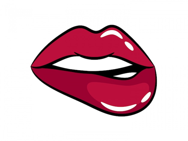 Mujer de labios morados brillantes. labios brillantes, ilustración vectorial Vector Premium