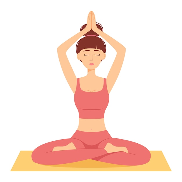 Mujer Meditando Chica En Posición De Loto Practicando Yoga Ilustración Vectorial Vector Premium 