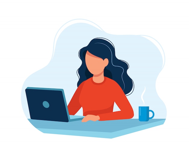 Mujer trabajando con la computadora | Vector Premium