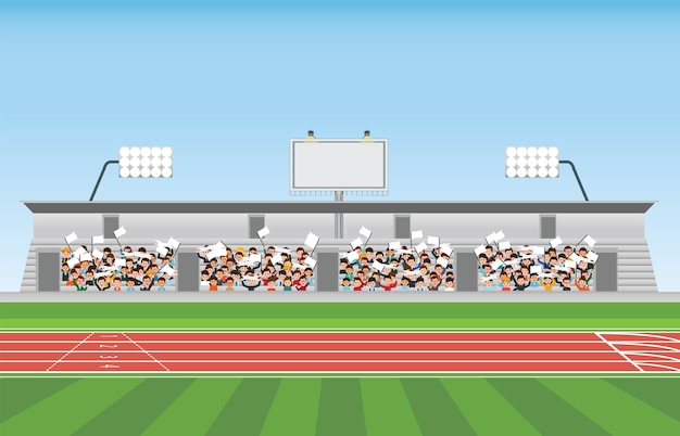 Multitud en la tribuna del estadio al deporte que anima. | Vector Premium