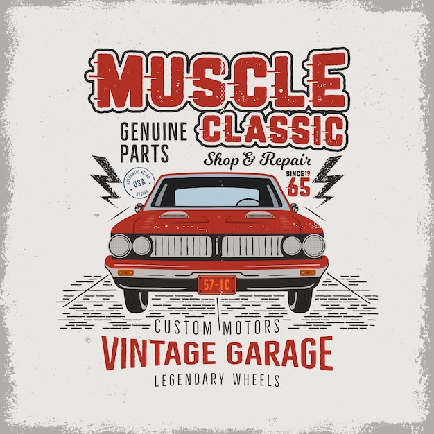 Muscle Car Cl Sico Dibujado A Mano Vintage Vector Premium