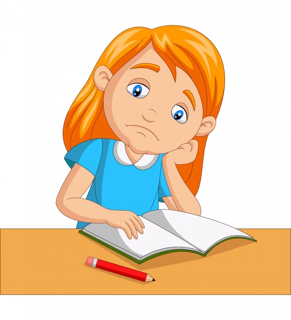 Niña aburrida estudiando tarea | Vector Premium