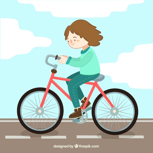 Niña Adorable Montando En Bicicleta Vector Gratis