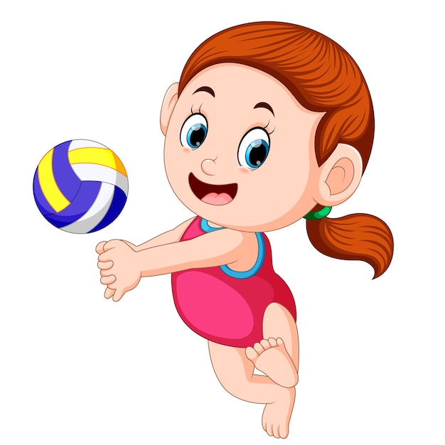 Niña Juega El Voleibol Vector Premium