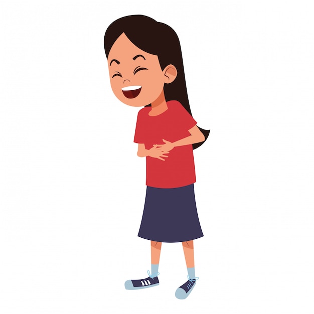 Niña riendo fuerte y tocando su estomago | Vector Premium