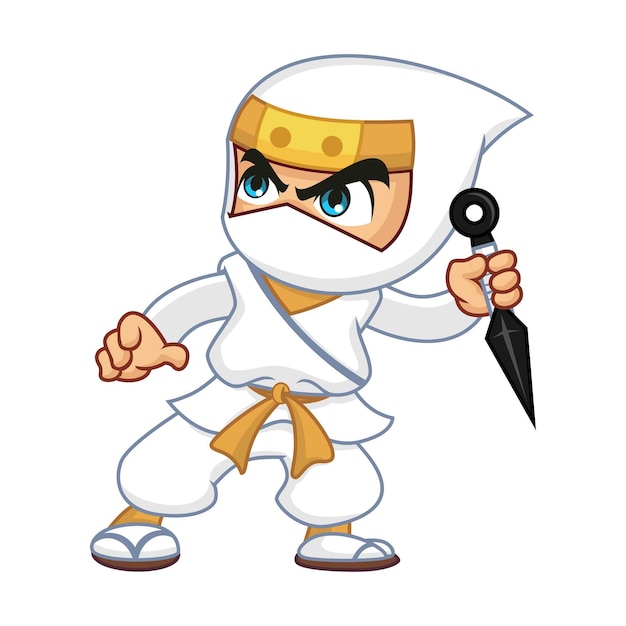 Ninja Blanco Con Kunai Vector Premium