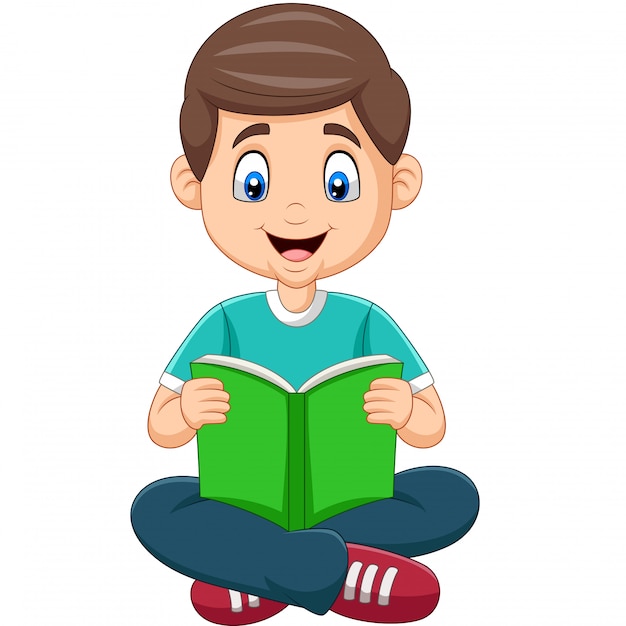 Niño de dibujos animados leyendo un libro | Vector Premium
