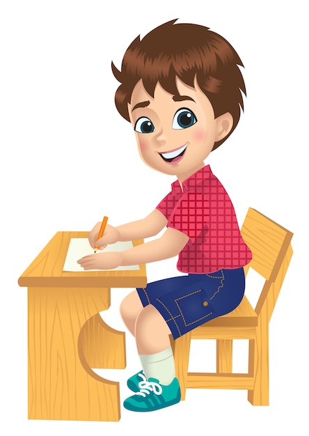 Un niño estudiando en la mesa | Vector Premium