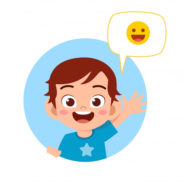 Niño feliz niño lindo con expresión emoji | Vector Premium