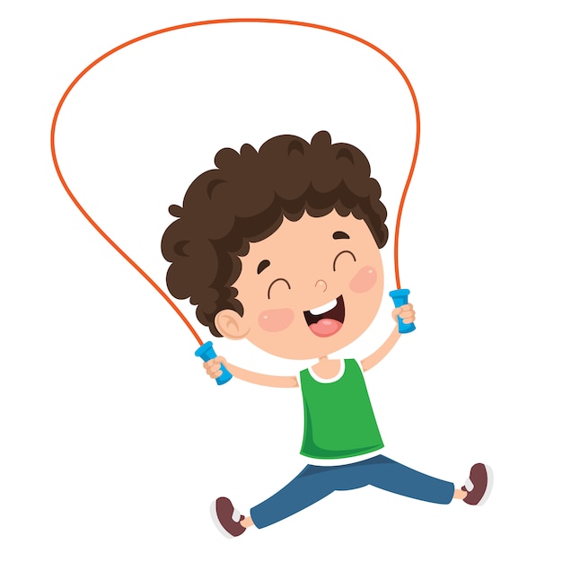 Niño feliz saltando la cuerda | Vector Premium