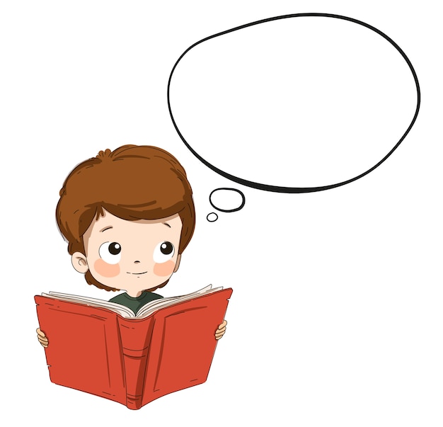 Niño imaginando mientras leía | Vector Premium