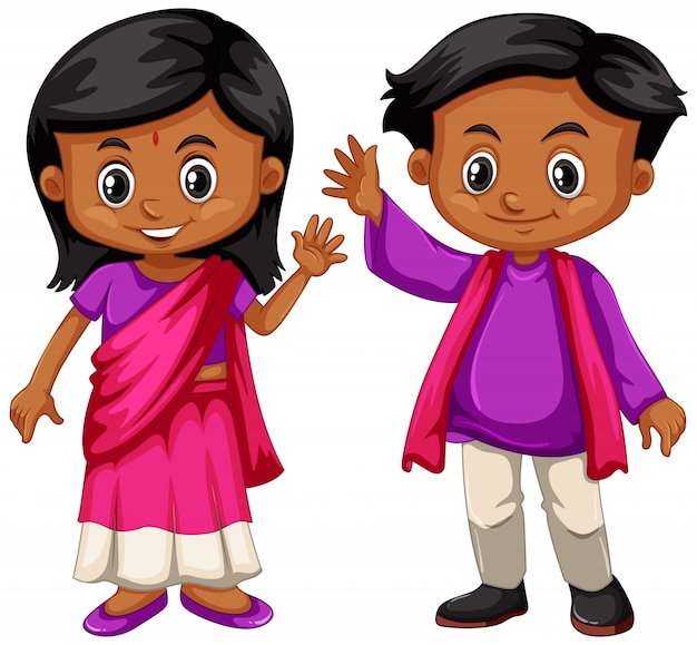 Niño indio y niña sonriendo vector gratuito