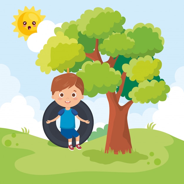 Niño jugando en el parque | Vector Gratis