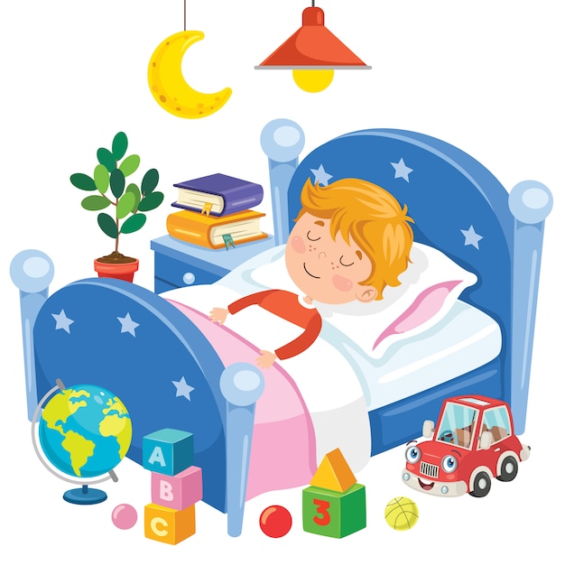 Niño Lindo Durmiendo En La Cama | Vector Premium