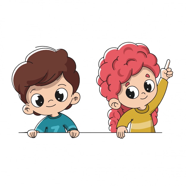 Niño y niña levantando sus manos | Vector Premium