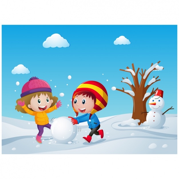 Niños alegres jugando con la nieve | Vector Gratis