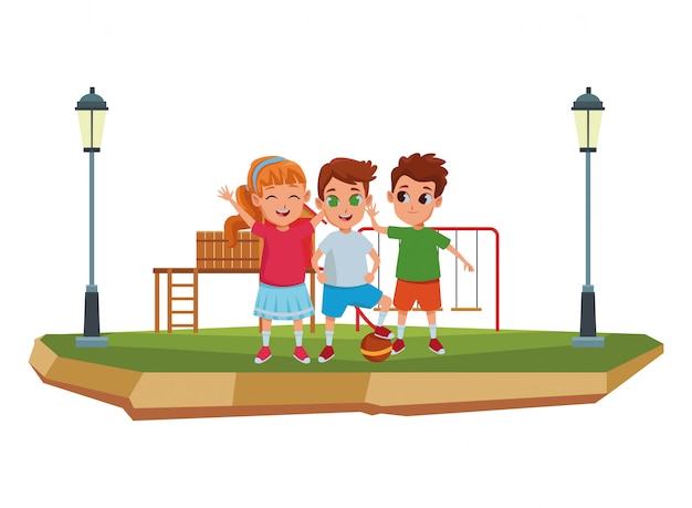 Niños amigos jugando y sonriendo caricaturas | Vector Premium