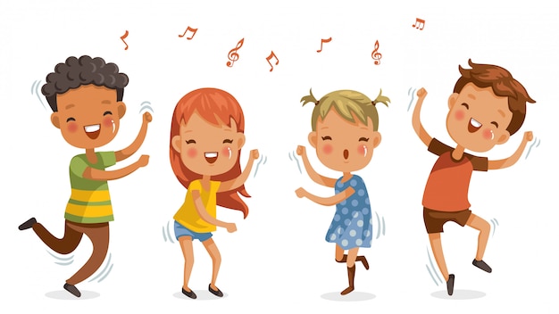 Niños bailando, niños y niñas bailando juntos alegremente | Vector ...