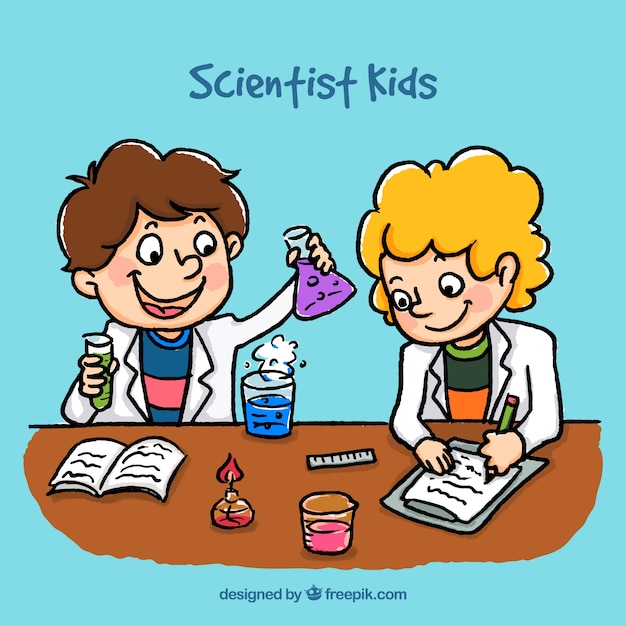 Niños científicos de dibujos animados | Vector Premium
