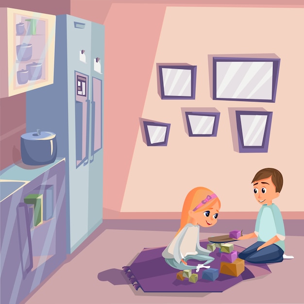 niños jugando en la cocina