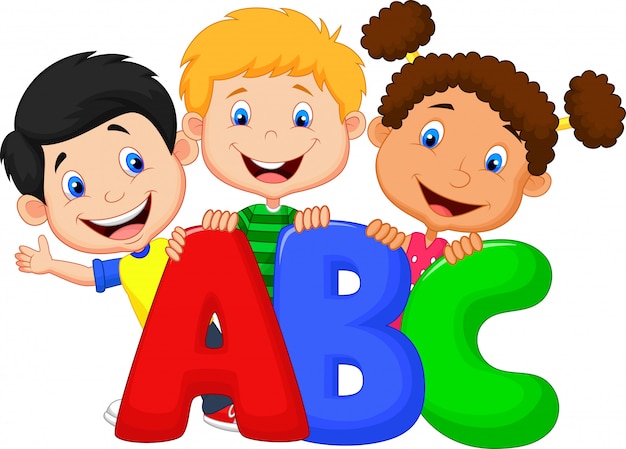 Niños de la escuela con abc | Vector Premium