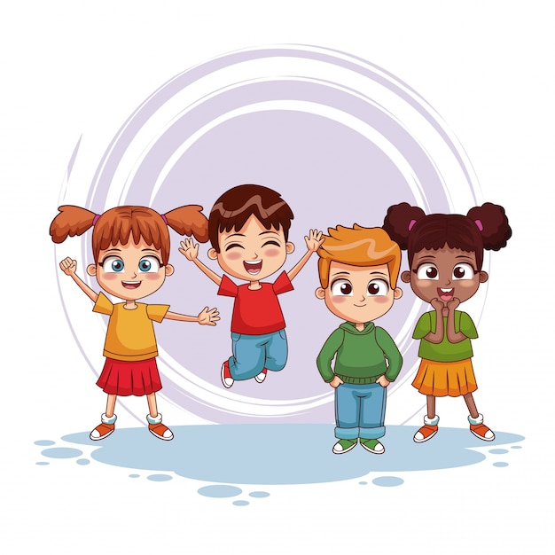 Niños Felices Dibujos Animados De Jumpin Vector Premium 