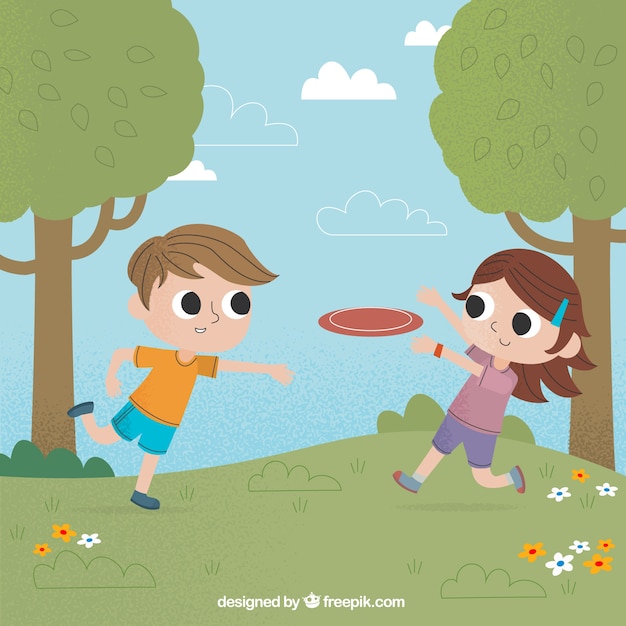 Resultado de imagen para niños jugando frisbee animado