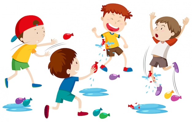 Niños jugando con globos de agua. | Vector Gratis