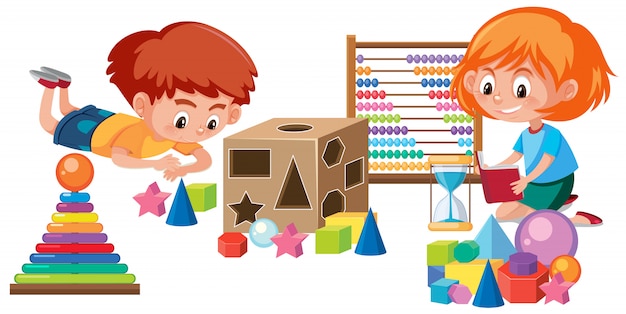 Niños jugando con juguete de matemáticas | Vector Premium