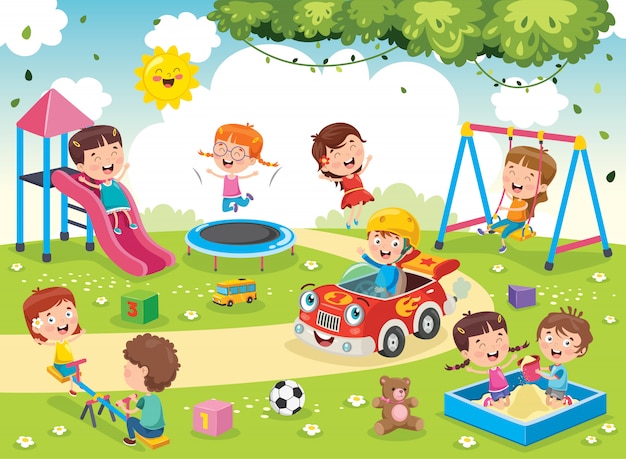 Niños Jugando En El Parque | Vector Premium