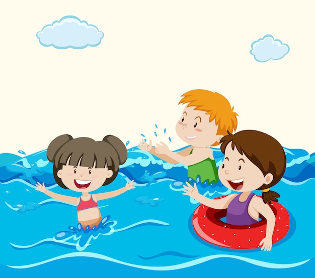 Niños Nadando En El Mar Descargar Vectores Premium