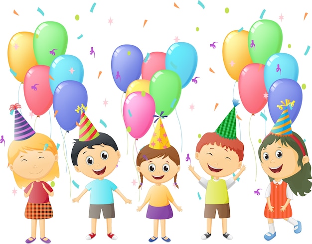 Niños Pequeños En La Fiesta De Cumpleaños Vector Premium