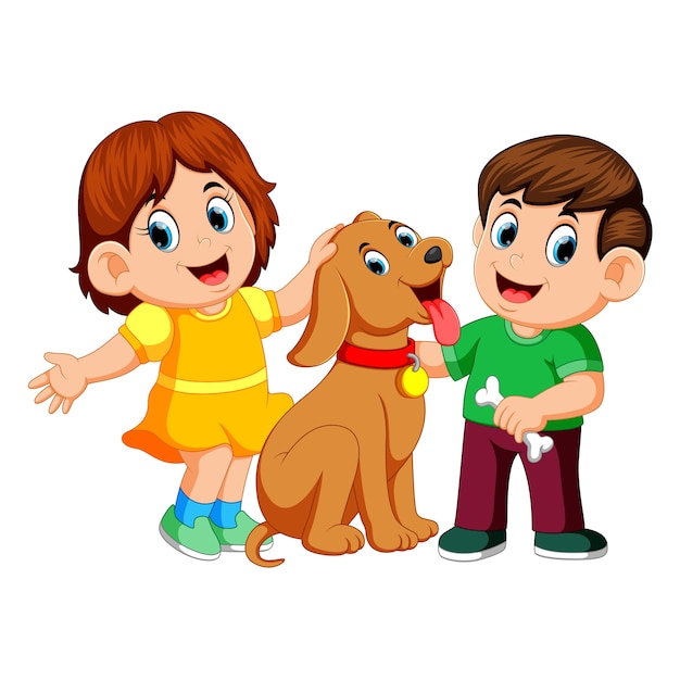 Niños Con Su Perro Mascota Vector Premium 5932