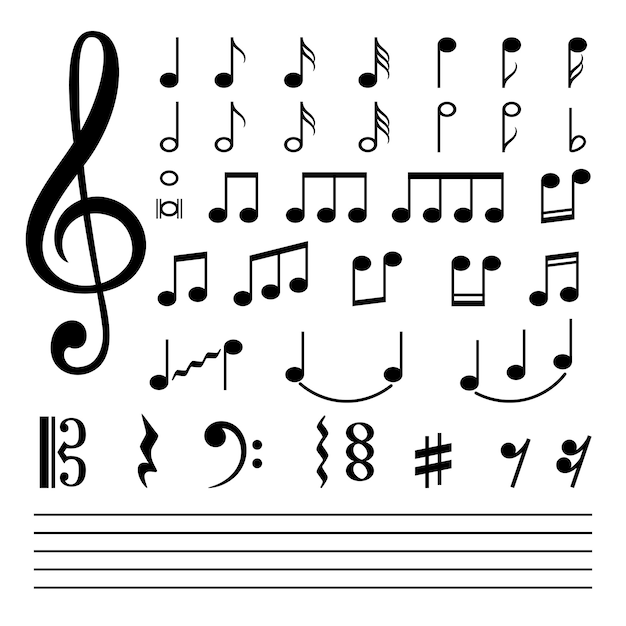 Notas Musicales Aisladas En Blanco Vector Premium