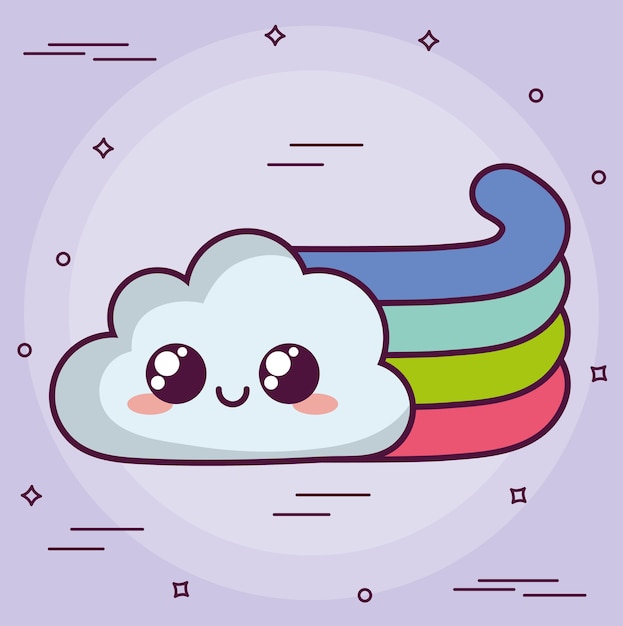 Nube Kawaii Con Un Icono De Arco Iris Vector Premium