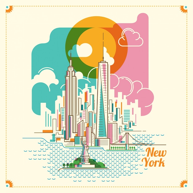 Nueva york paisaje ilustración Vector Premium