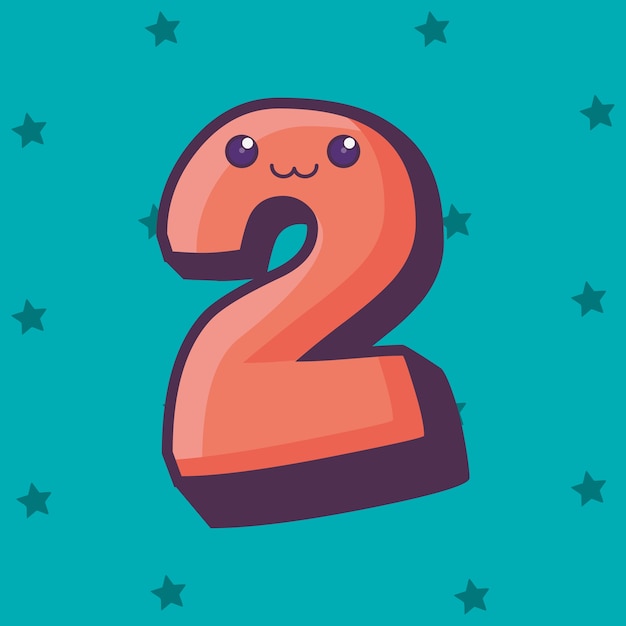 Numero Dos Personaje Comico Kawaii Vector Premium