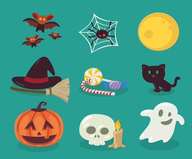 Objetos De Halloween E Icono Vector Premium