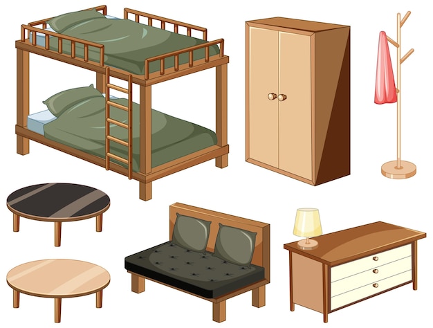 Objetos De Muebles De Dormitorio Aislado Sobre Fondo Blanco Vector Gratis 7087