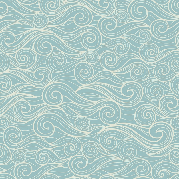 Olas del mar vector patrón dibujado a mano abstracto sin fisuras para