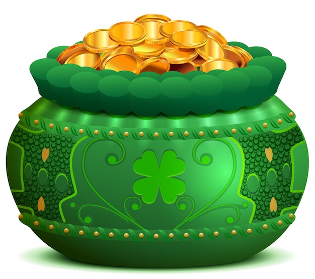 Olla del día de san patricio llena de monedas de oro ilustración de