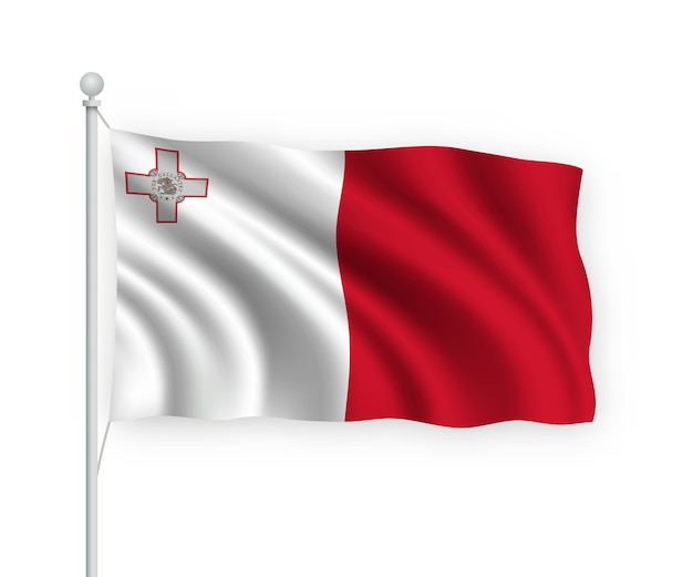 Ondeando La Bandera De Malta En El Asta De La Bandera Aislado En Blanco